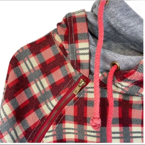 Ampersand Avenue Gray/Red Plaid Double Hood Hoodie Knit Sweatshirt - Picture 7 of 11